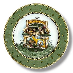 Vintage Debbie Mumm Plate Gardening Scene Green Yellow 8” Collectible 1999